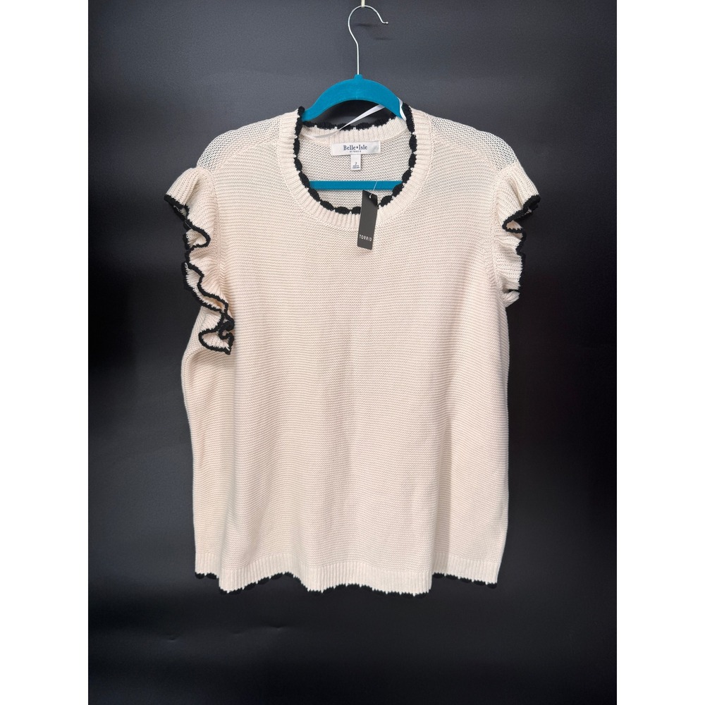 Torrid Sweater Tank Womens 2 White NWT Ruffle Scallop Trim Cotton Knit Top